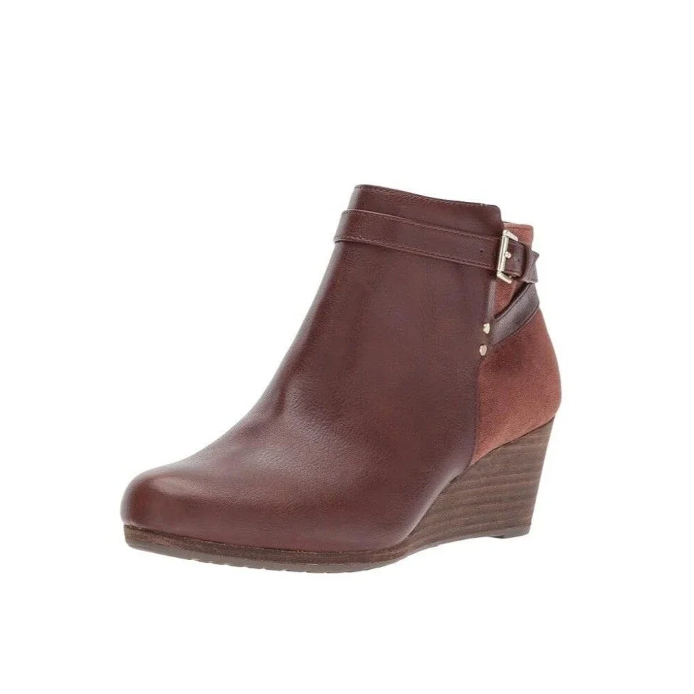 Dr Scholls Womens 9 M Copper Brown Double Wedge Ankle Booties NIB RX6